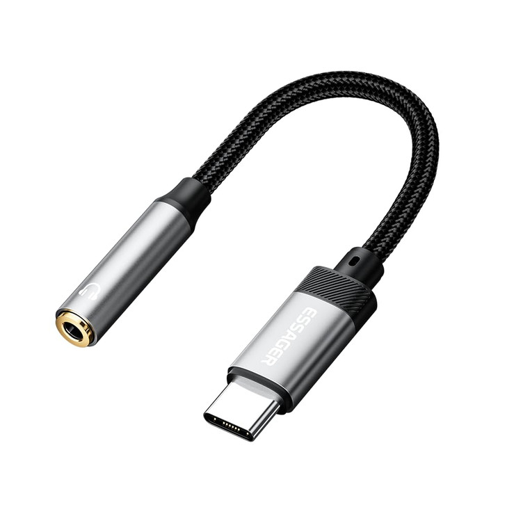 ESSAGER USB C to 35mm Audio Adapter HiRes DAC Aux Headphone Jack Female Nylon Cable for iPhone 16 Pro Max 15 Pro Max15 P