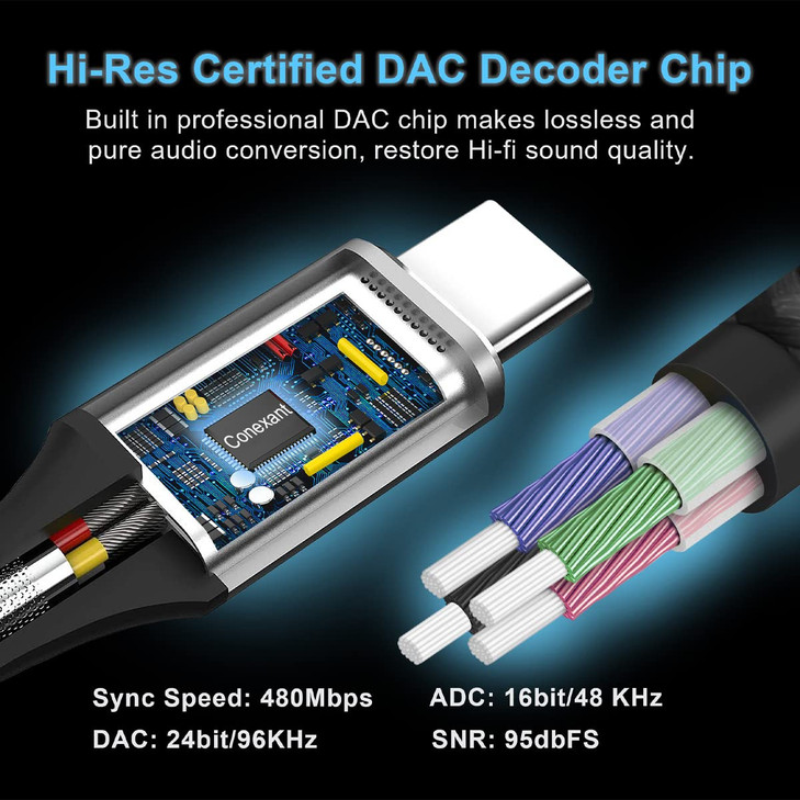 USB C to 35mm Audio Adapter 3Packs AuxLink USB Type C Headphone Adapter HiFi DAC Chip USB C to Headphone Jack Female Aux