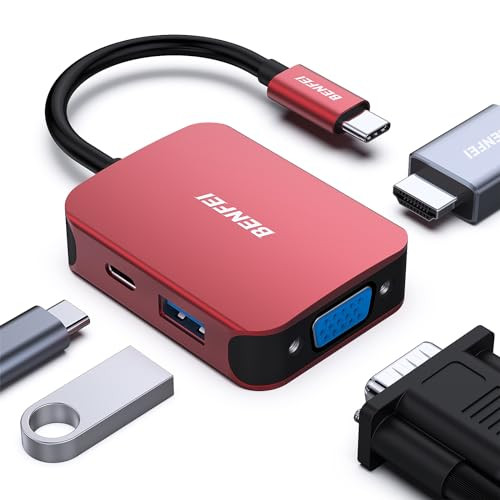 BENFEI USB C HUB 4in1 USB TypeC to HDMI VGA Adapter USB C to USB Adapter USB TypeC Power Delivery Compatible with iPhone