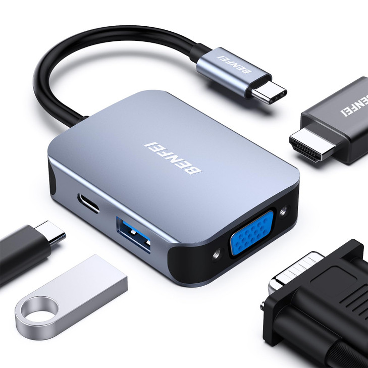 BENFEI USB C HUB 4in1 USB TypeC to HDMI VGA Adapter USB C to USB Adapter USB TypeC Power Delivery Compatible with iPhone