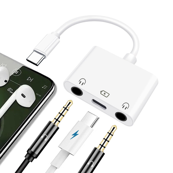 USB C to Dual 35mm Headphone Jack Adapter USB C to 35mm Audio Adapter 3 in 1 Aux to USB C Headphone Splitter and Fast Ch