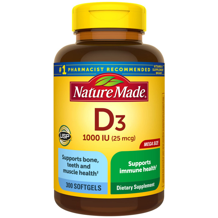 Nature Made Vitamin D3 1000 IU (25 mcg), Vitamin D Supplement for Bone, Teeth, Muscle and Immune Health Support, 300 Softgels, 300 Day Supply online at globaldelivered
