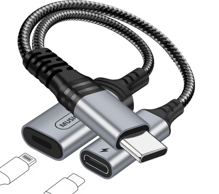 USB C to Lightning Audio and Charge Adapter for iPhone 16 15 Pro USB Type C Male to Female Lightning Headphone Type C Ch