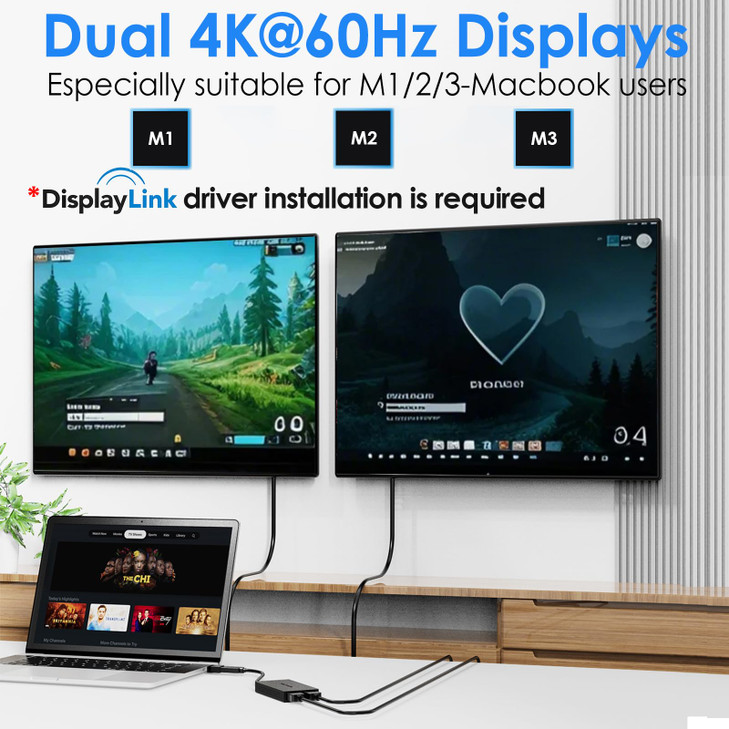 WAVLINK USB 30 USB C to Dual HDMI Adapter 4K60Hz for 2 Monitors DisplayLink USB C HDMI Adapter for Dual Monitor for Mac