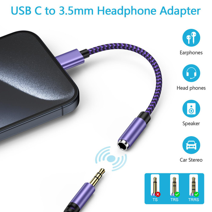 FiveBox 1Pack USB C to 35mm Headphone Earphone Jack Adapter for Samsung Galaxy S25 Edge Plus Ultra S25 S24 S23 S22 S21 S