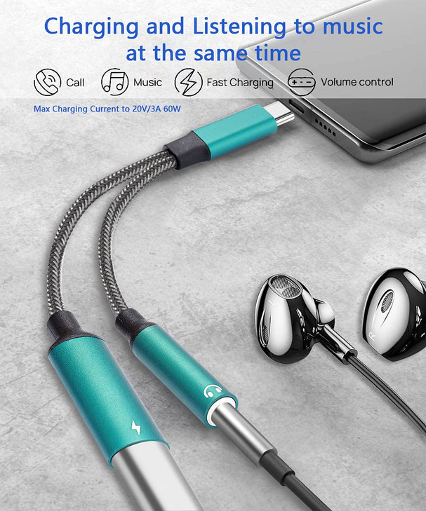 Mxcudu 2 in 1 USB C Headphone Adapter with PD 60W Charging Dongle Compatible with Galaxy S23 UltraS23S22S22S21S20FEA53No