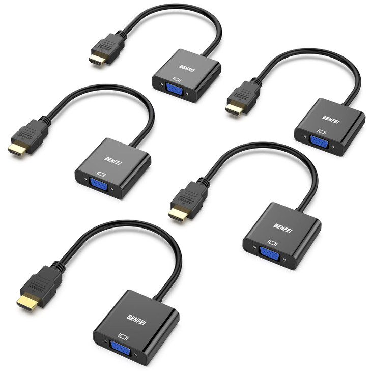 BENFEI HDMI to VGA 5 Pack GoldPlated HDMI to VGA Adapter Male to Female for Computer Desktop Laptop PC Monitor Projector