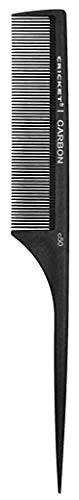 Cricket C50 Professional Hair Stylist Carbon Fine Tooth Rattail Comb - Heat-Resistant Styling Comb, Anti-Static, Seamless Teeth for Teasing, Sectioni