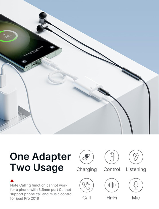 JSAUX USB C to 35mm Headphone and Charger Adapter 2 in 1 USB Type C to Aux Audio Jack with PD 60W Fast Charging Dongle f