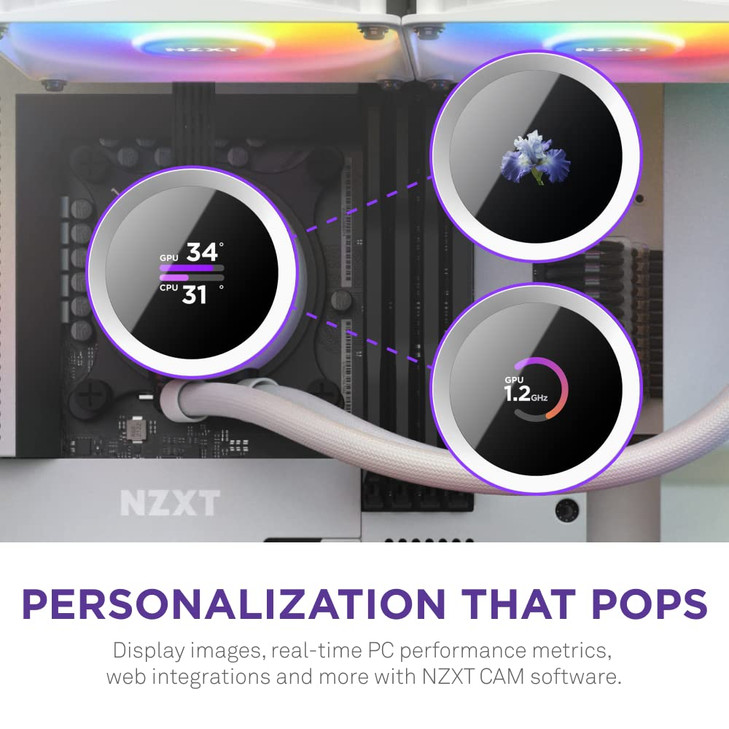 NZXT Kraken 240 RGB 240mm AIO CPU Liquid Cooler RLKR240W1 Customizable 154 Square LCD Display for Images Performance Met