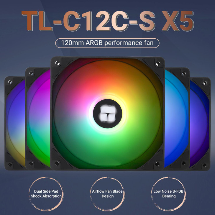 Thermalright 5 Pack TLC12CS CPU Fan 120mm ARGB Case Cooler Fan 4pin PWM Silent Computer Fan with SFDB Bearing Included u