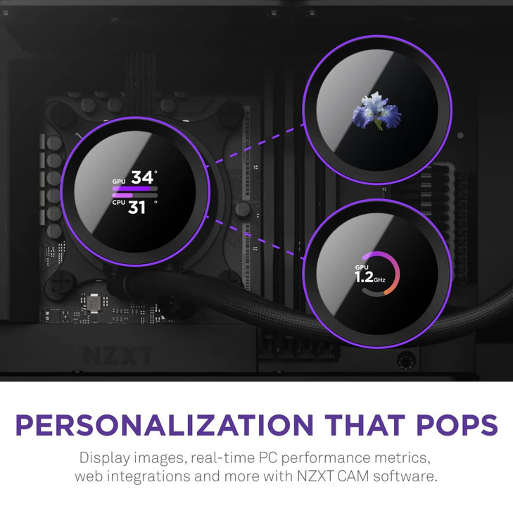 NZXT Kraken 280 RLKN280B1280mm AIO CPU Liquid Cooler Customizable 154 Square LCD Display for Images Performance Metrics