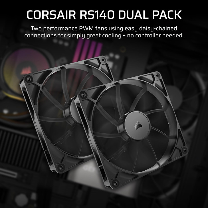 CORSAIR RS140 140mm PWM Fans DaisyChain Connection LowNoise Magnetic Dome Bearing Dual Pack Black