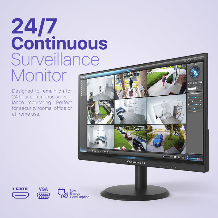 Amcrest 247 Security Camera Monitor Screen 22 inch Thin Micro Bezel Built in Speakers Compatible CCTV NVRDVR Surveillanc