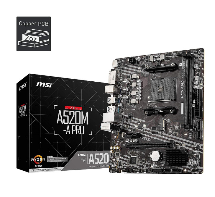 MSI A520MA PRO Gaming Motherboard AMD Ryzen 5000 AM4 DDR4 PCIe 30 SATA 6Gbs M2 USB 32 Gen 1 DVIHDMI MicroATX
