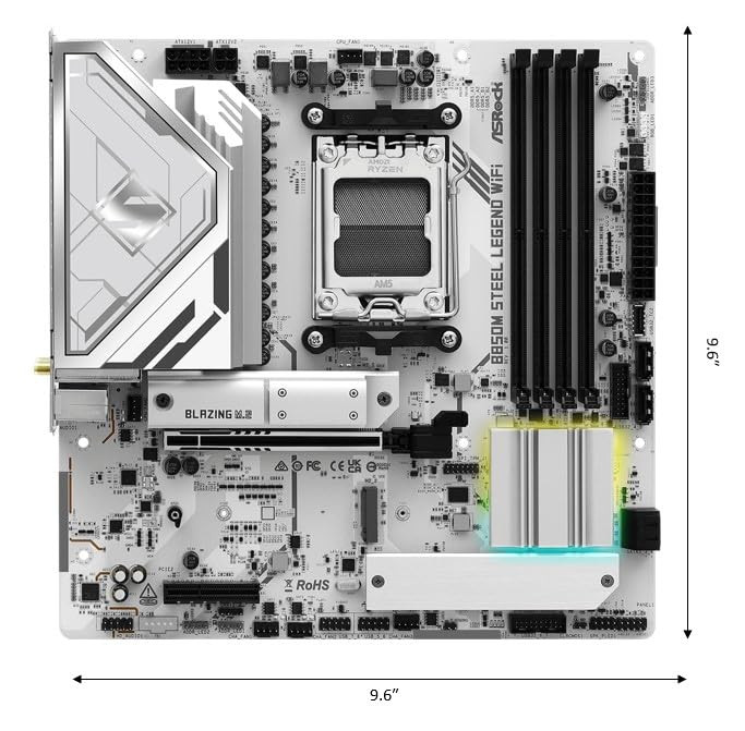 ASRock B850M Steel Legend WiFi MicroATX AM5 Motherboard Ryzen 900080007000 DDR5 8000 OC PCIe 50 x16 WiFi 7 3X M2 1x Gen5