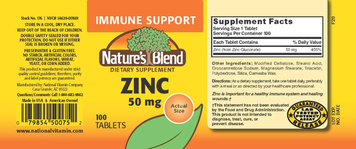 NAT B ZINC GLUC TB 50MG 100 online at globaldelivered