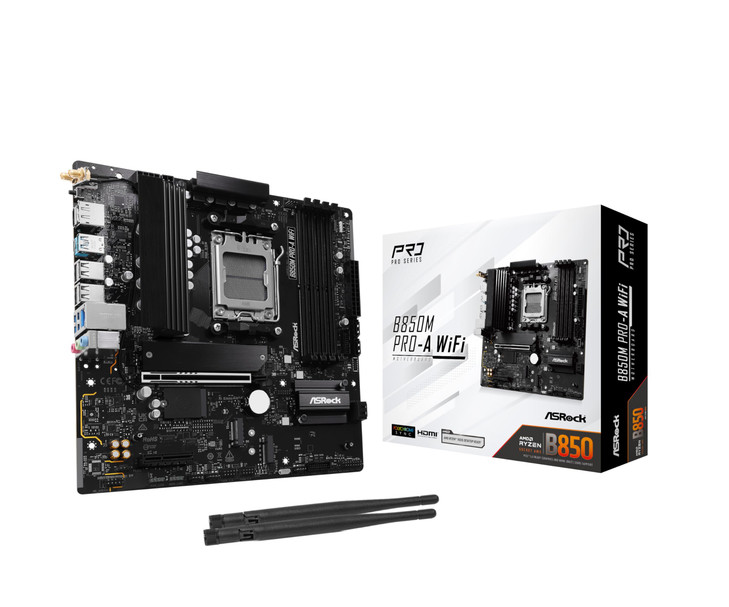 ASRock AMD B850M Pro A WiFi 6E Socket AM5 Ryzen 900080007000 Series DDR5 8000 OC MHz 256GB Micro ATX Motherboard M2 SATA