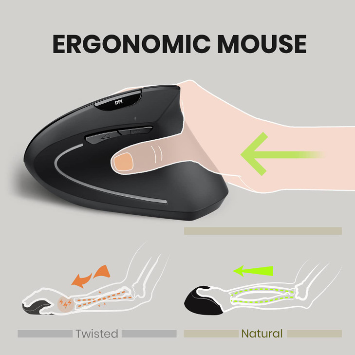 Perixx PERIMICE713 Wireless Ergonomic Vertical Mouse 80012001600 DPI Right Handed Recommended with RSI User