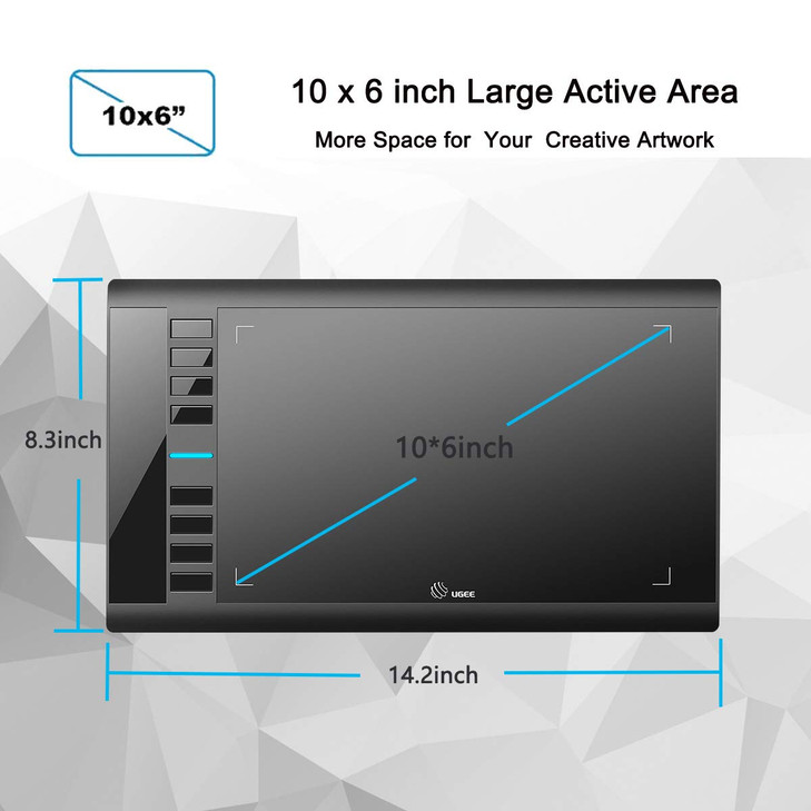 Graphics Drawing Tablet UGEE M708 10 x 6 inch Large Drawing Tablet with 8 Hot Keys Passive Stylus of 16384 Levels Pressu