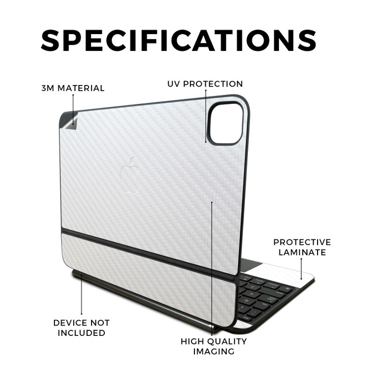 Carbon Fiber Skin Compatible with Apple Magic Keyboard for iPad Pro 11inch M4 2024 Solid White Premium 3M Vinyl Protecti