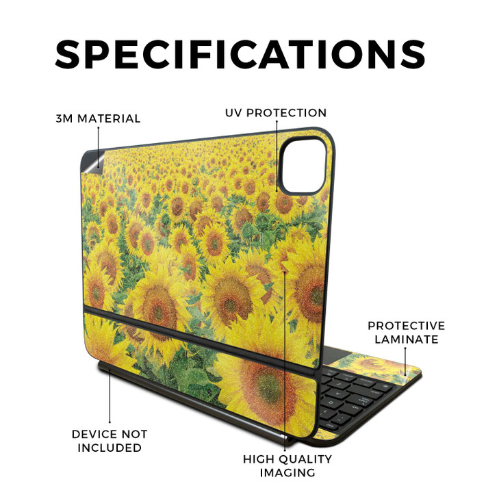 Glossy Glitter Skin Compatible with Apple Magic Keyboard for iPad Pro 11inch M4 2024 Sunflower Field Premium 3M Vinyl Pr
