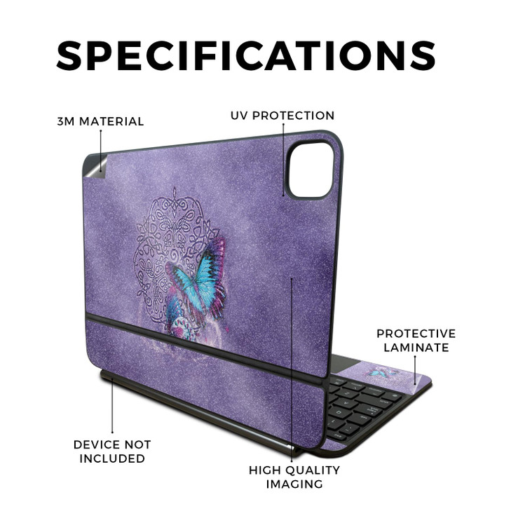 Glossy Glitter Skin Compatible with Apple Magic Keyboard for iPad Pro 11inch M4 2024 Celtic Butterflies 3M Vinyl Protect