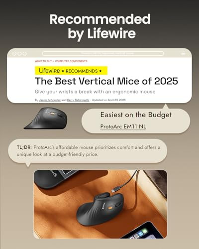 ProtoArc Ergonomic Mouse EM11 NL Bluetooth Rechargeable Wireless Vertical Mouse 3 MultiDevice Connectivity for ComputerP