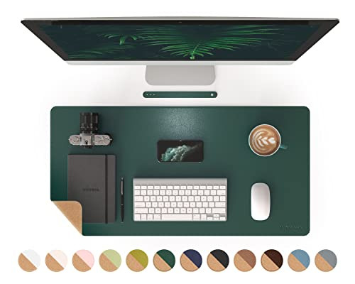 RENMTURE DualSided Mouse Pad Natural Cork PU Leather Large Desk Pad for Office and Home Work Desk Protector NonSlip Wate