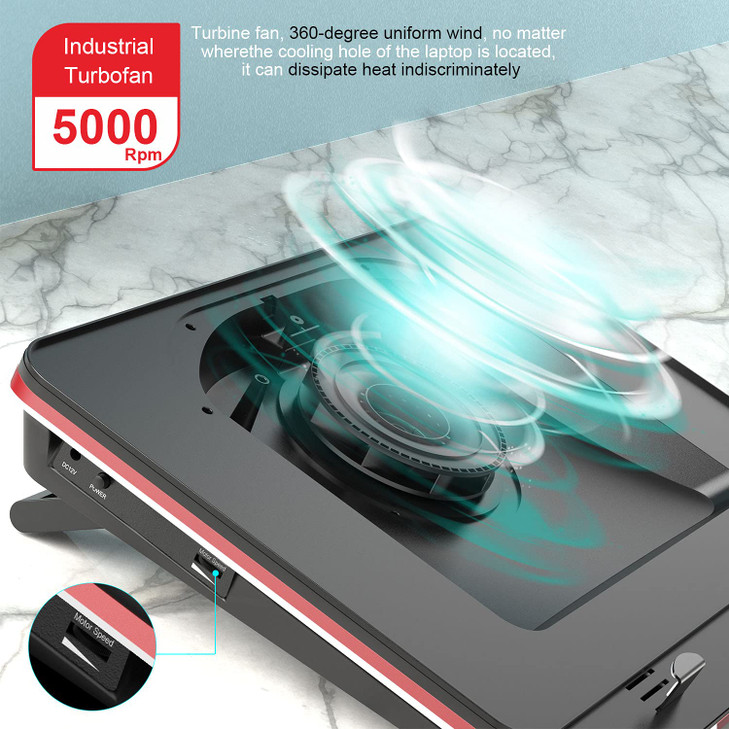 IETS GT500 Powerful TurboFan 5000 RPM Laptop Cooling Pad with Infinitely Variable SpeedSeal Foam for Rapid Cooling Gamin