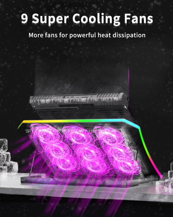 KeiBn Laptop Cooling Pad Gaming Laptop Fan Cooling Pad with 9 Quiet Fans RGB Laptop Cooler for 156173 Inch Cooling Pad f
