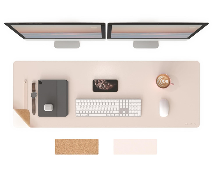 RENMTURE DualSided Mouse Pad Natural Cork PU Leather Large Desk Pad for Office and Home Work Desk Protector NonSlip Wate
