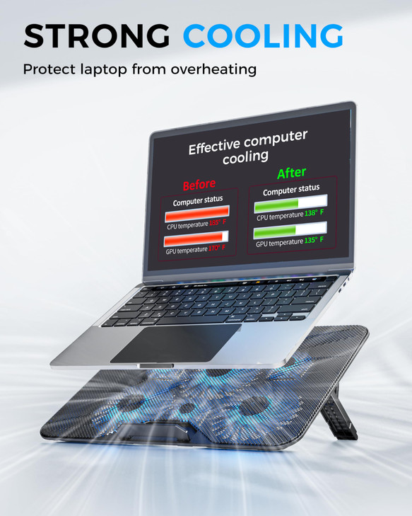 AICHESON Laptop Cooling Pad with 6 HighSpeed Fans Computer Cooler with 7 Adjustable Angles Compatible with 13173 Inch La