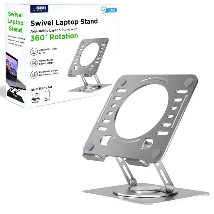 Uncaged Ergonomics Swivel Laptop Stand for Desk Adjustable Computer iPad Stand for Desk w 360 Rotation Portable Laptop H