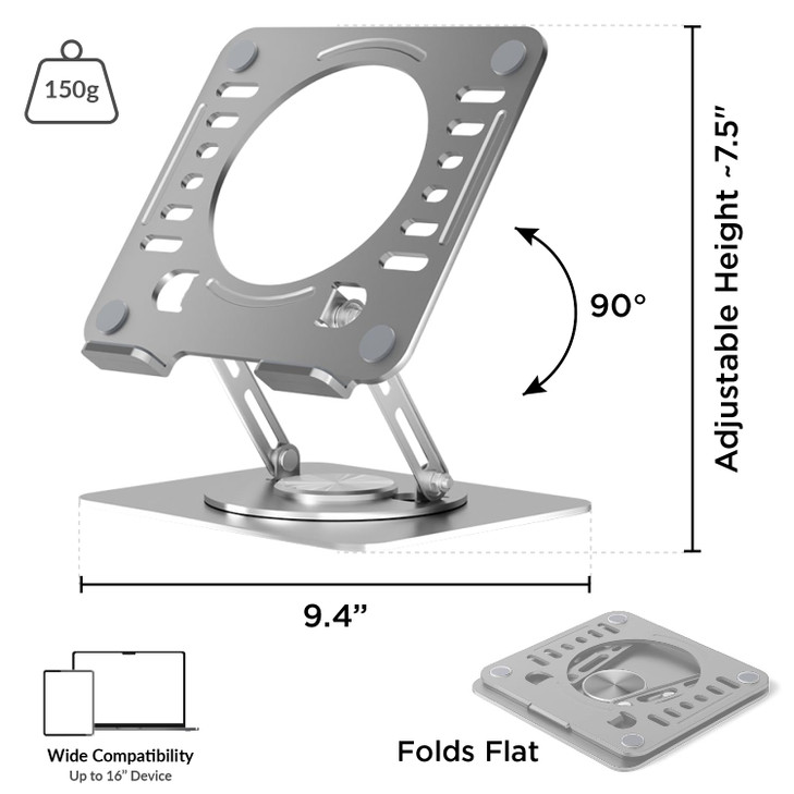 Uncaged Ergonomics Swivel Laptop Stand for Desk Adjustable Computer iPad Stand for Desk w 360 Rotation Portable Laptop H