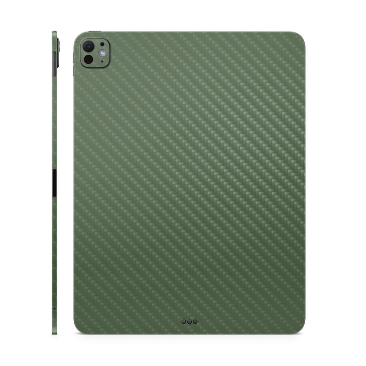Carbon Fiber Skin Compatible with Apple iPad Pro 13 M4 2024 Solid Olive Premium 3M Vinyl Protective Wrap Decal Cover Eas