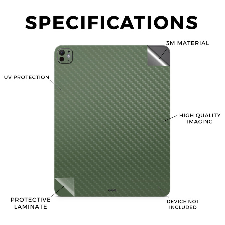 Carbon Fiber Skin Compatible with Apple iPad Pro 13 M4 2024 Solid Olive Premium 3M Vinyl Protective Wrap Decal Cover Eas