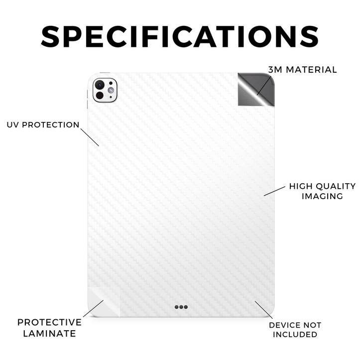 Carbon Fiber Skin Compatible with Apple iPad Pro 13 M4 2024 Solid White Premium 3M Vinyl Protective Wrap Decal Cover Eas
