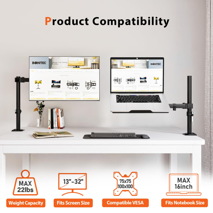 Redbat Laptop Arm for Desk Height Adjustable Laptop Mount for Laptops up to 16 VESA 75100 Dual Mounting Options Monitor