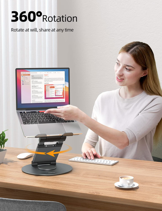 Nulaxy Telescopic 360 Rotating Laptop Stand for Desk Adjustable Height Swivel Pull Out Design Ergonomic Laptop Riser Sta