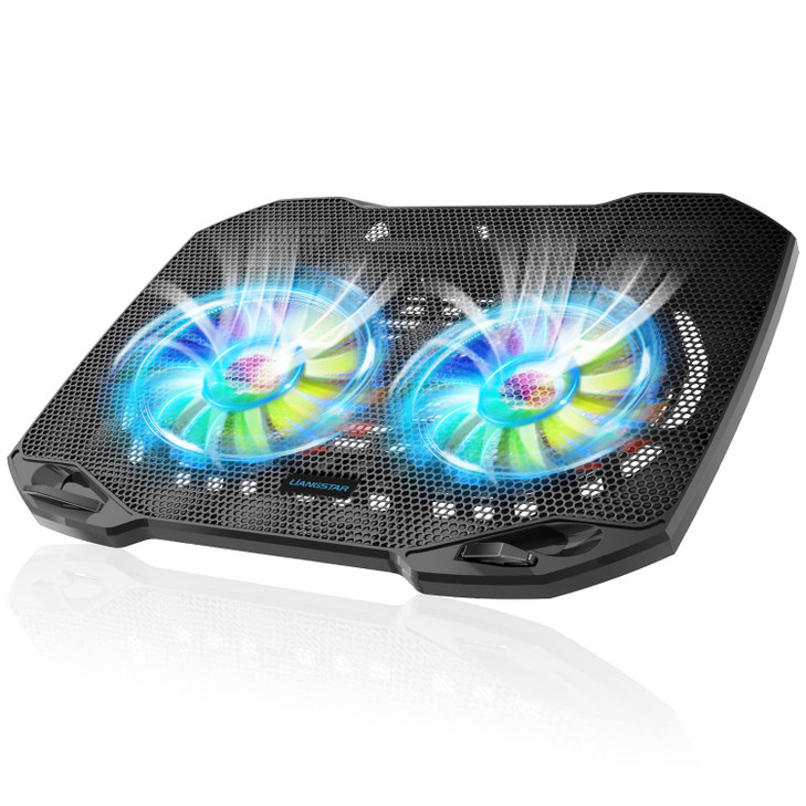 LIANGSTAR Laptop Cooling Pad Gaming Laptop Cooler with 2 Quiet Big Fans RGB 7 Color Light Change Portable USB Laptop Sta
