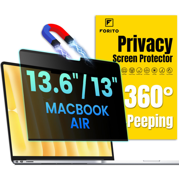 F FORITO Magnetic Privacy Screen Protector Compatible with MacBook Air 136 inch 20222025 M2 M3 M4 360 Anti Peeping Remov