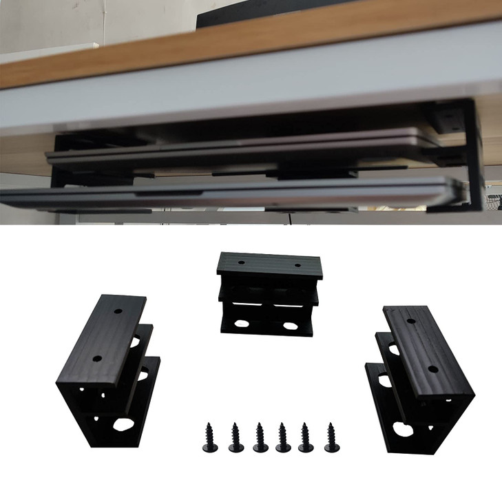 PIAOLGYI Under Desk Double Decker Laptop Holder Mount with Screw Under Desk Laptop Mount Bracket Add On Under Table Keyb