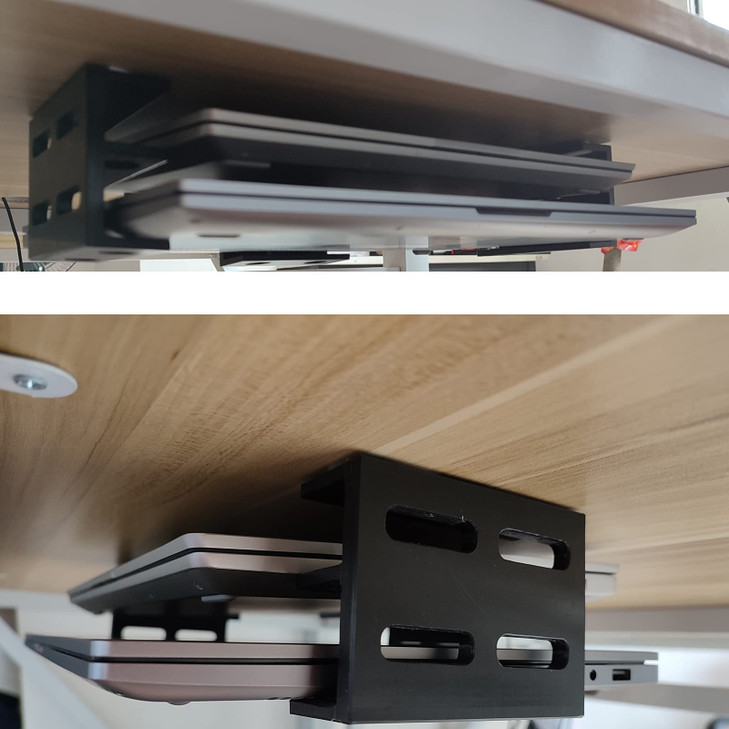 PIAOLGYI Under Desk Double Decker Laptop Holder Mount with Screw Under Desk Laptop Mount Bracket Add On Under Table Keyb