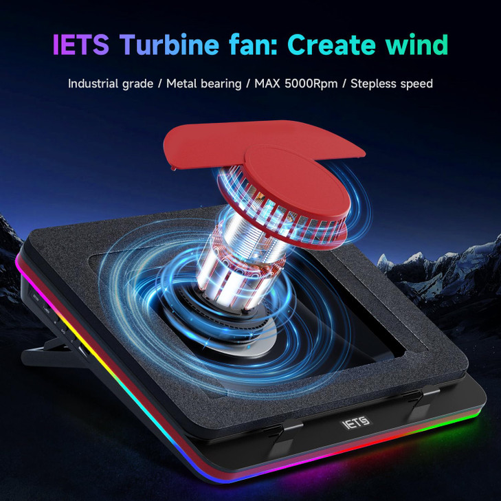 IETS Supercharged Laptop Cooling pad with Continuously Variable Speed turbofanSeal Foam for Rapid Cooling 1319inch Gamin