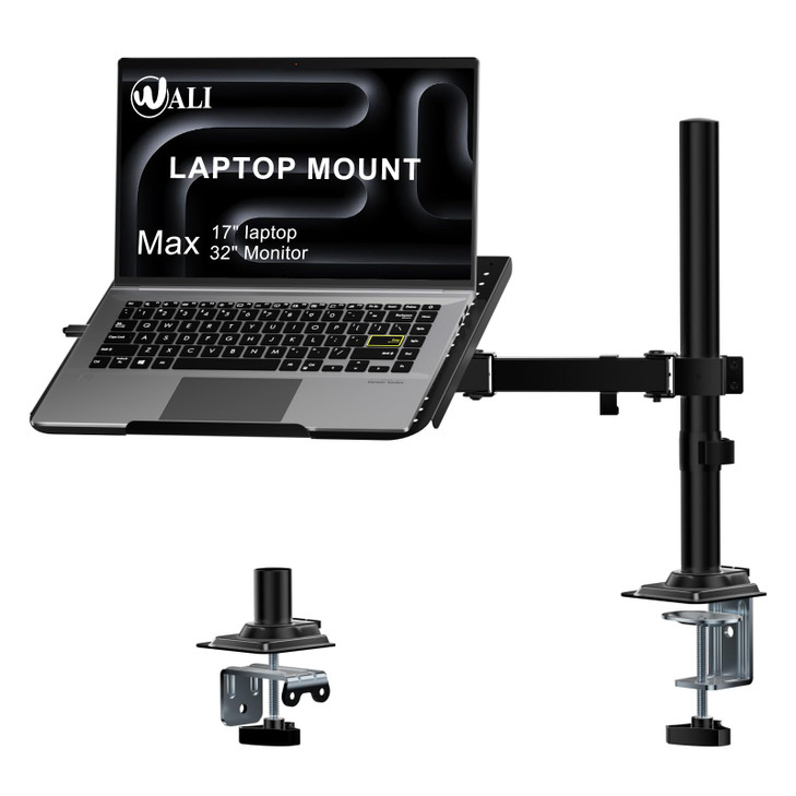 WALI Laptop Tray Desk Mount for 17inch Notebook Fully Adjustable Laptop Arm up to 22lbs Monitor Mount with Vented Coolin