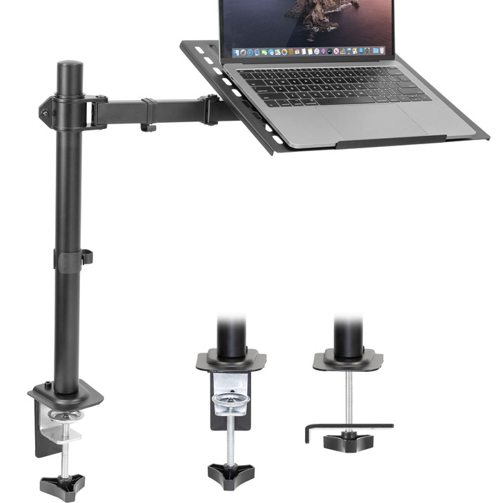 MountIt Laptop Desk Mount Fully Adjustable Ergonomic Laptop Arm with Vented Tray Cable Management Clamp and Grommet Base
