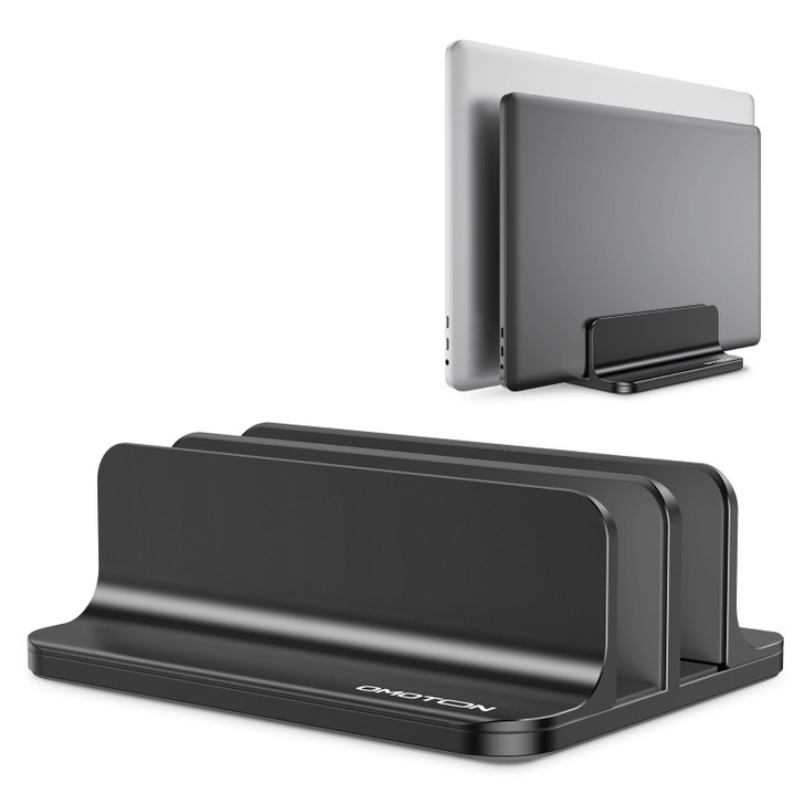OMOTON Vertical Laptop Stand Updated Double Version Desktop Aluminum Mac Book Stand with Adjustable Dock Size Fits All M