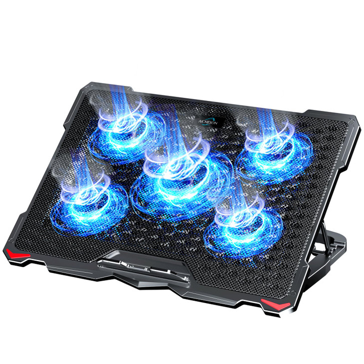 AICHESON Laptop Cooling Pad 5 Fans Up to 173 Inch Heavy Notebook Cooler Blue LED Lights 2 USB Ports S035 Blue5fans
