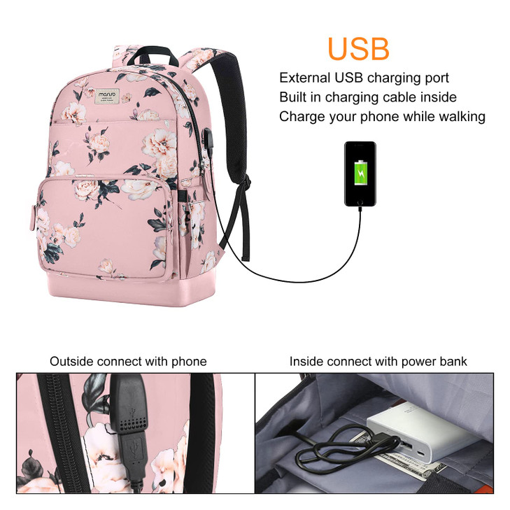 MOSISO 15616 inch Laptop Backpack for Women Polyester AntiTheft Stylish Casual Daypack Bag with Luggage Strap USB Chargi